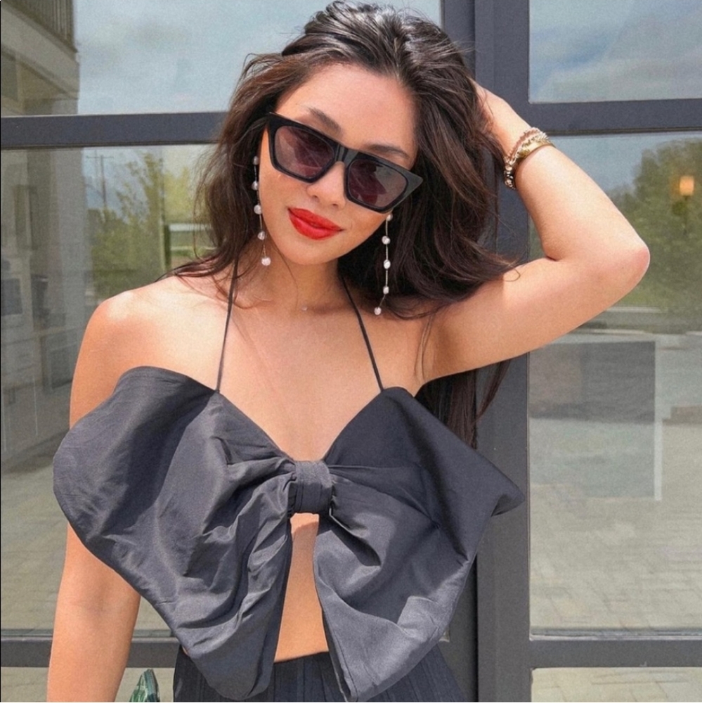 Zara * crop top bow bandeau black cropped size XS - Picture 12 of 16